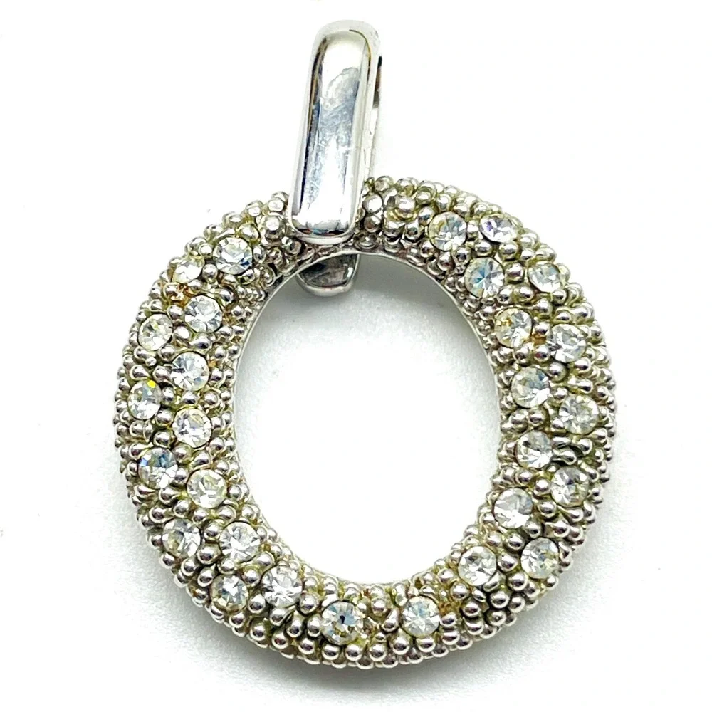 Open Circle Pendant Round Clear Rhinestone Silver Tone Fashion Jewelry Charm